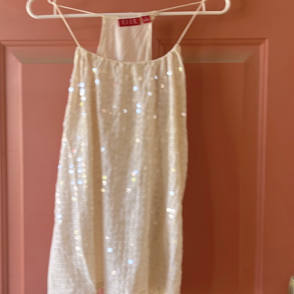 Elle tank  spaghetti top with Sequjns cream color